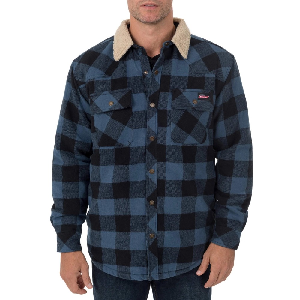 Dickies Mens Flannel‎ Sherpa Lined Shirt Jacket Blue Black Buffalo Plaid 2XL